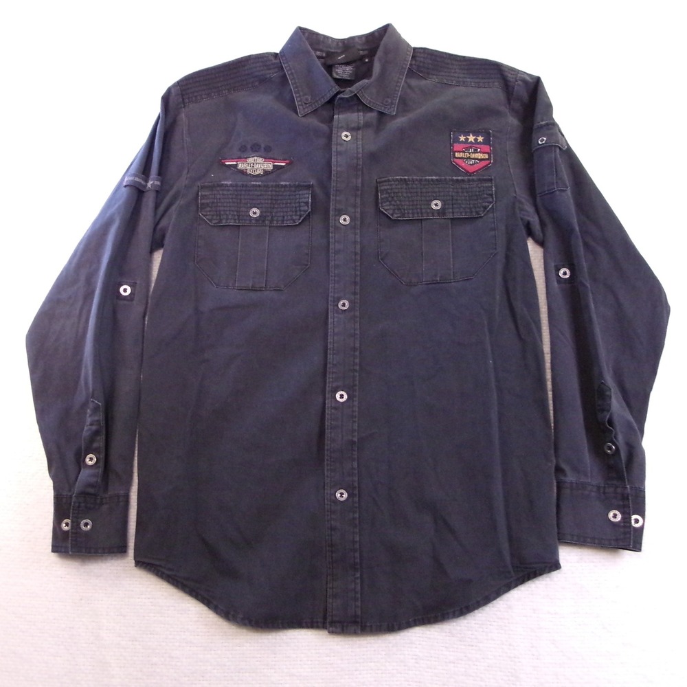 Harley Davidson Mens S Button Down‎ Shirt Black Blackout Equipment 96500-11VM